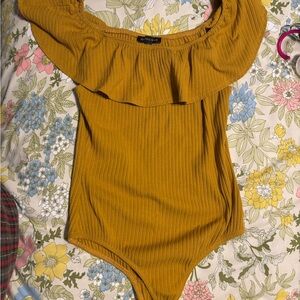Kendall & Kylie Mustard Off-Shoulder Bodysuit